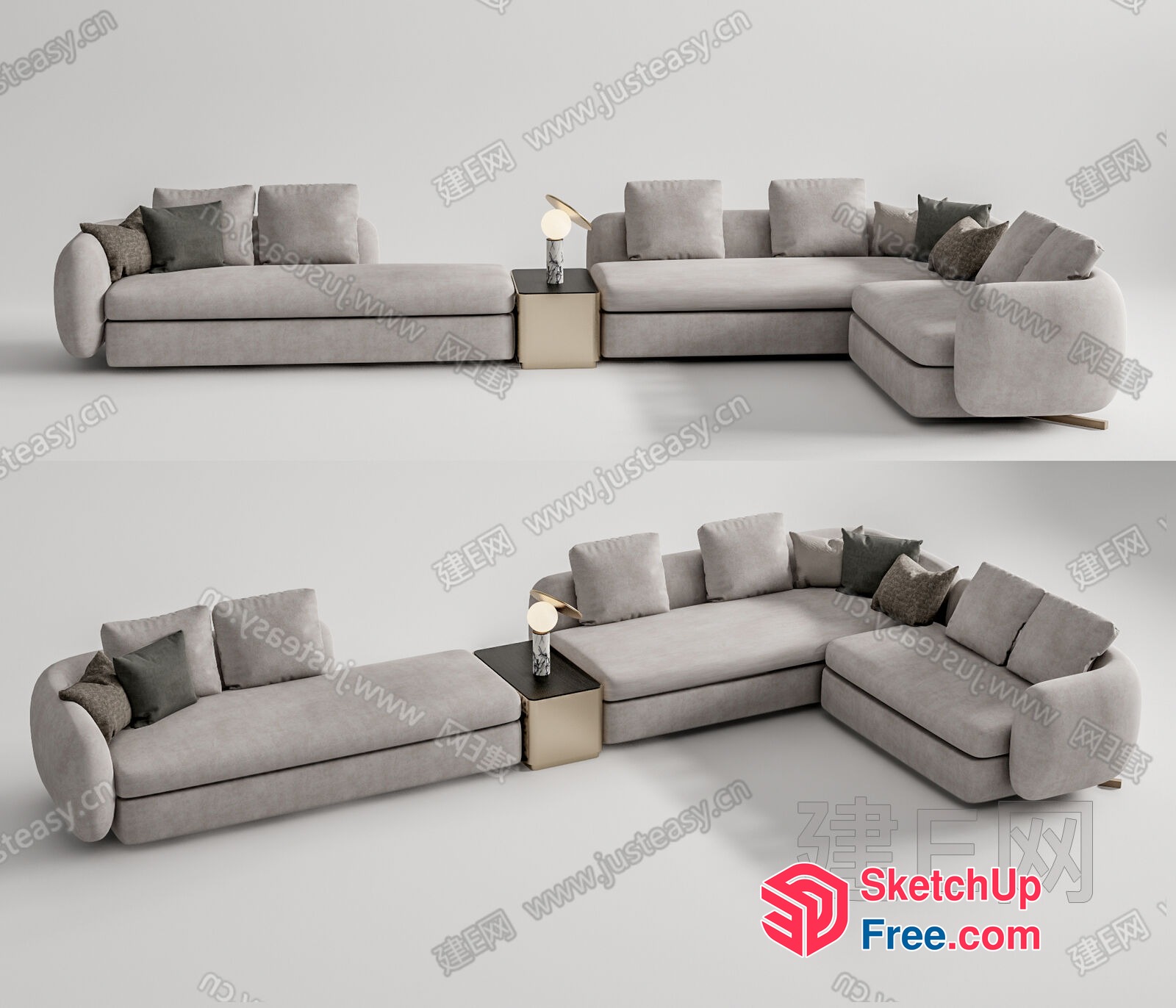 Modern Sofa Set With Pillows And Side Tables 3D SketchUp File