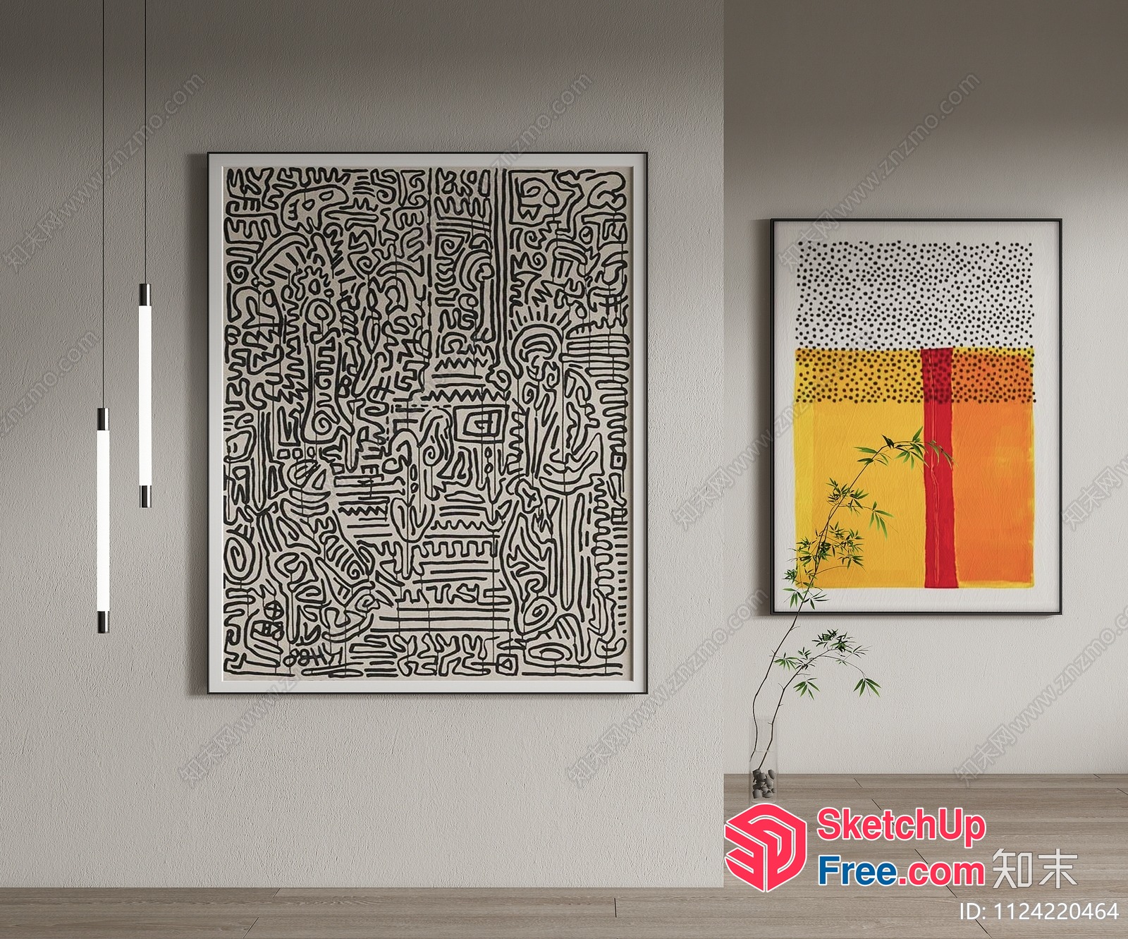 Contemporary Art Gallery With Abstract Artworks 3D SketchUp File