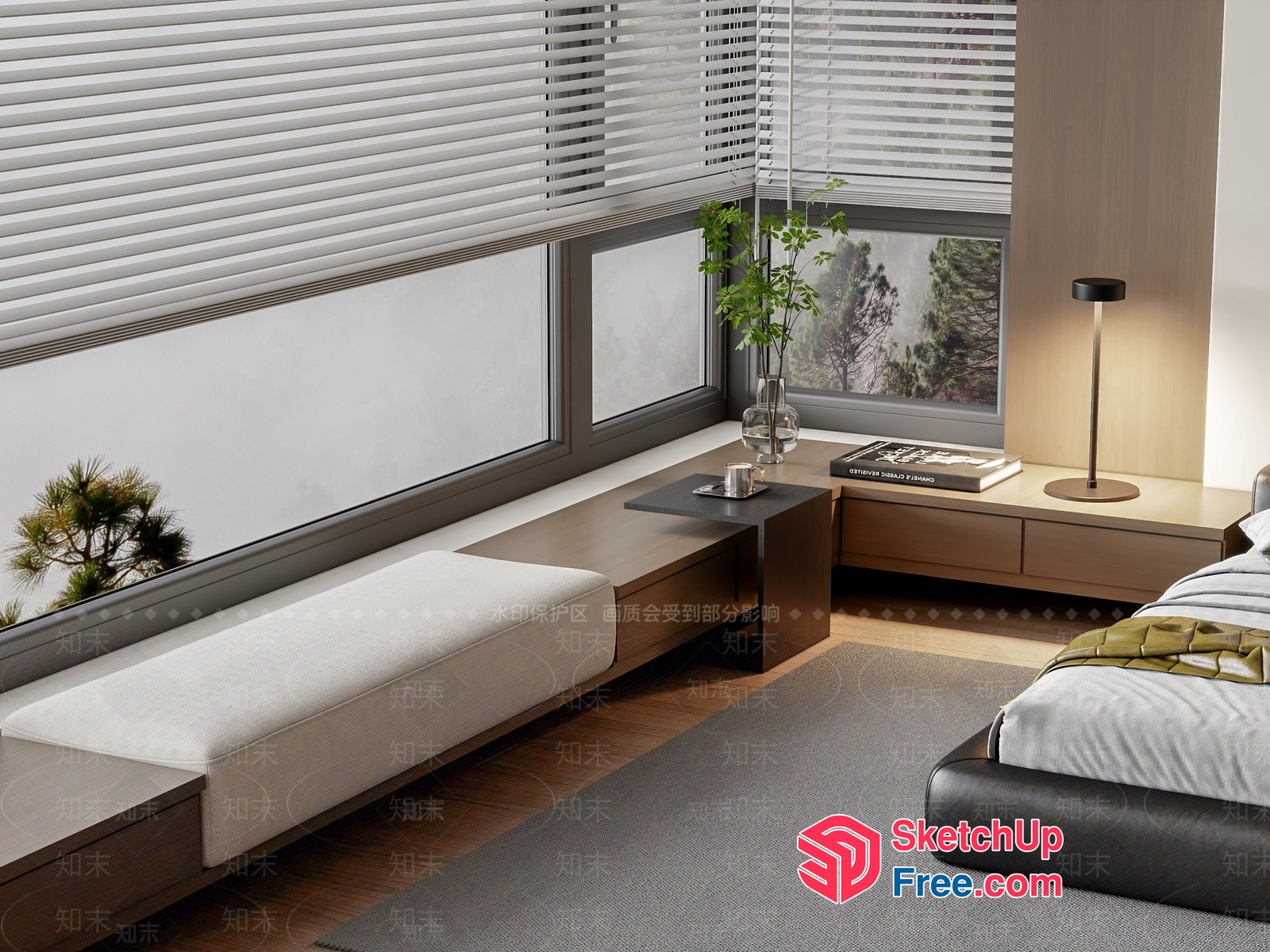 Minimalist Japanese-Style Bedroom With Natural Light 3D SketchUp File
