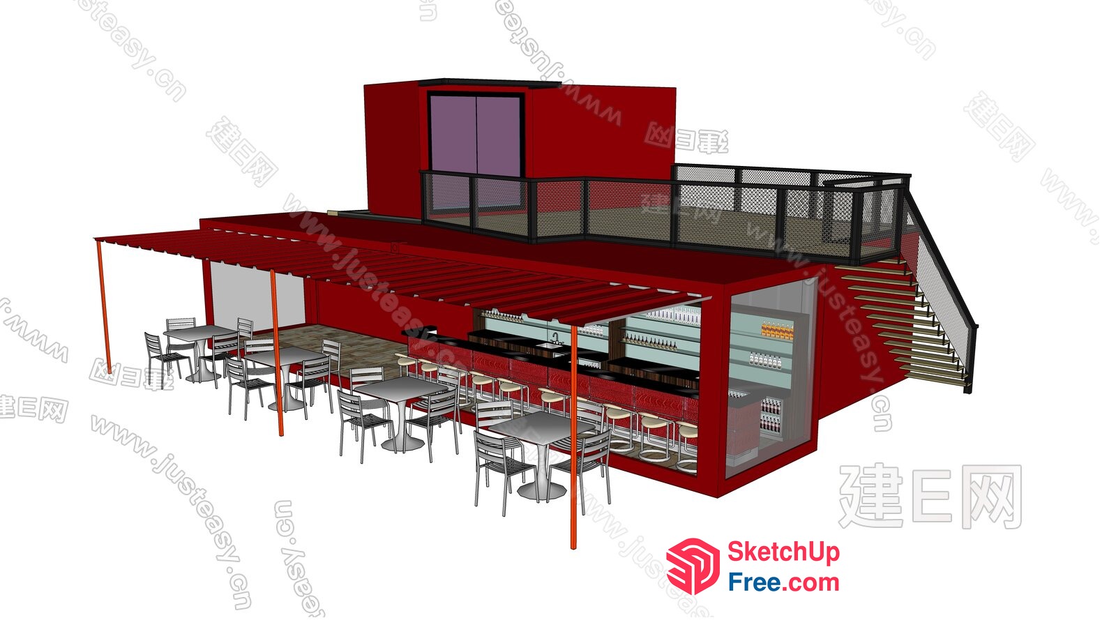 Modern Red Outdoor Restaurant 3D SketchUp File