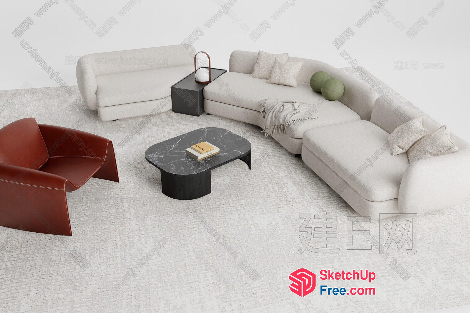 Modern Minimalist Living Room Design With White Sofa And Brown Chair 3D SketchUp File