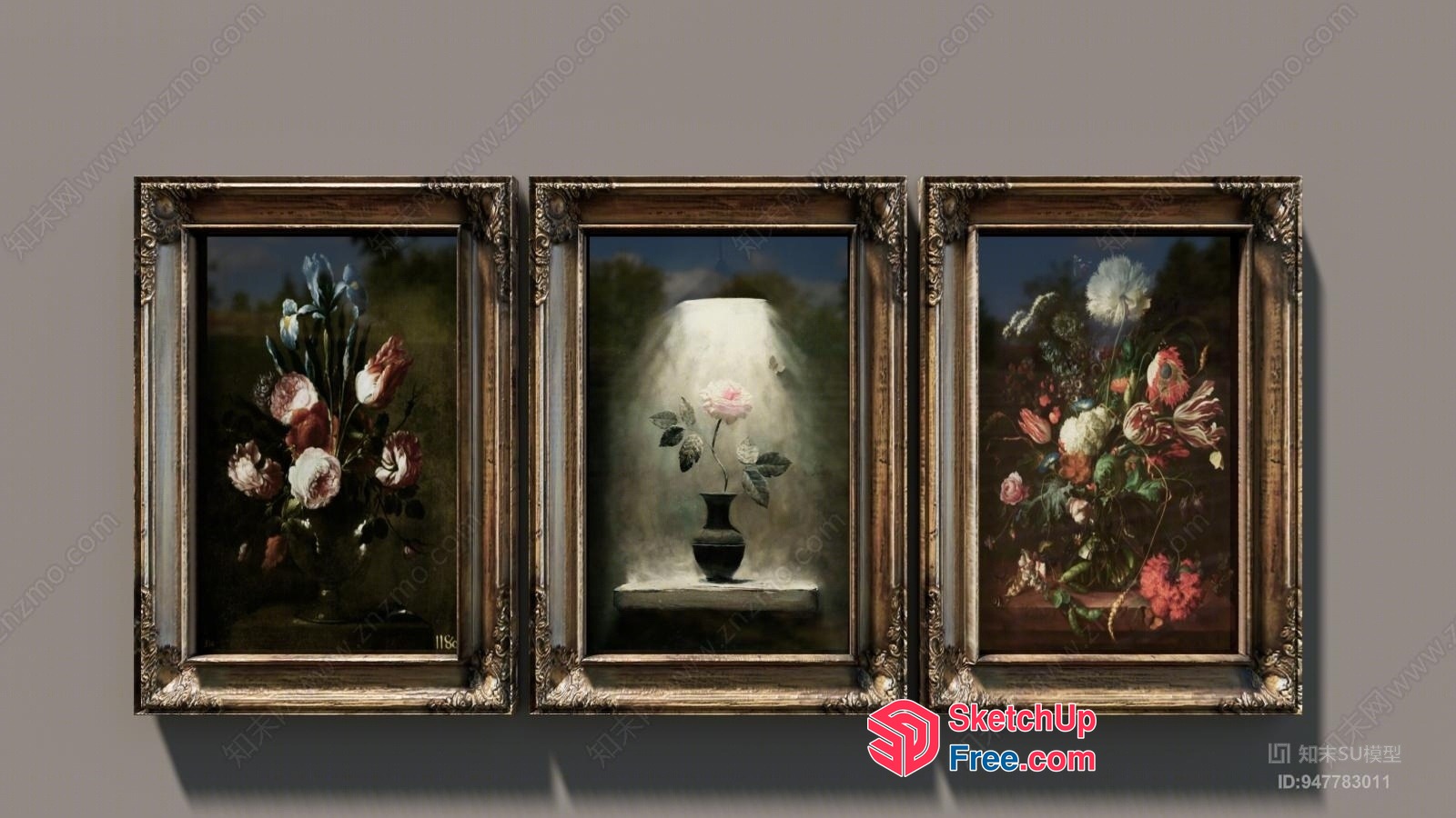 Vintage Floral Paintings In Ornate Frames 3D SketchUp File