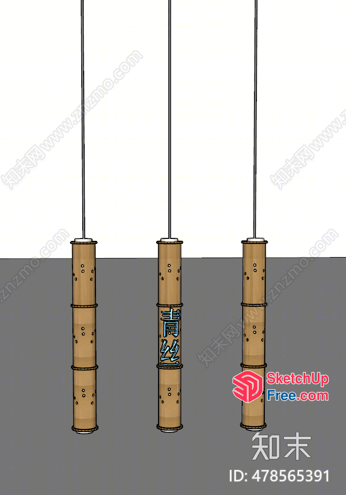 Suspended Bamboo Pendants With Chinese Character 3D SketchUp File